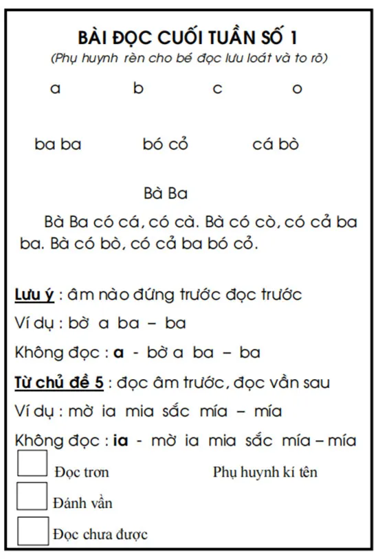 Bài đọc cuối tuần lớp 1 (Cả năm)