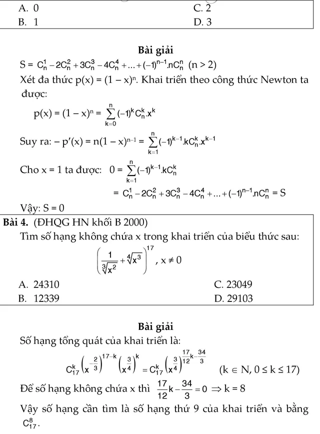 Bài tập biểu thức tổ hợp và nhị thức Newton