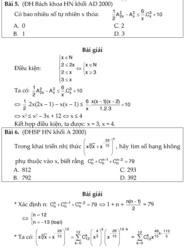 Bài tập biểu thức tổ hợp và nhị thức Newton