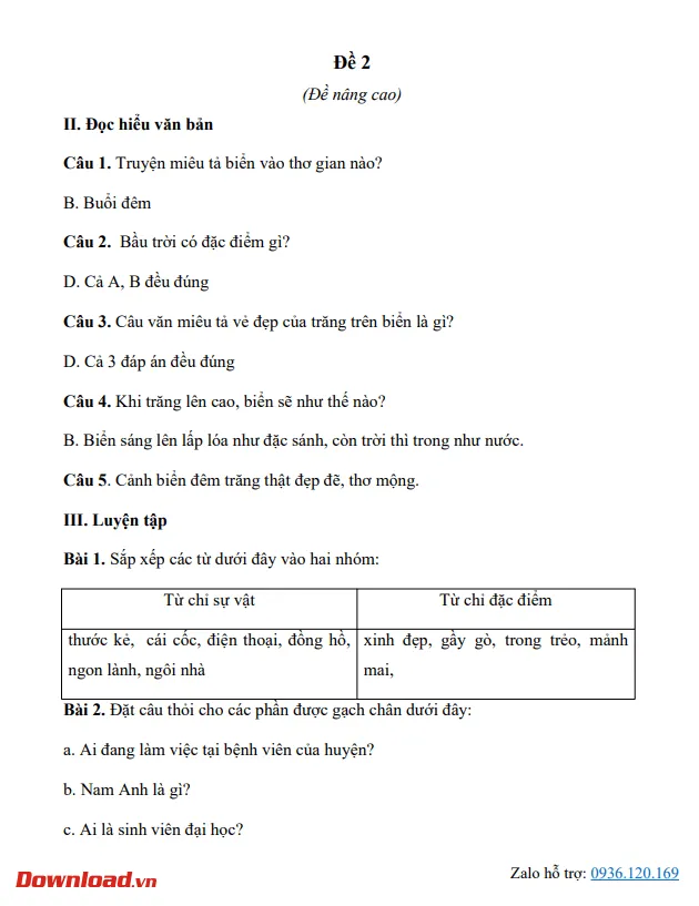 Bài tập cuối tuần lớp 2 môn Tiếng Việt Chân trời sáng tạo – Tuần 26 (Nâng cao)