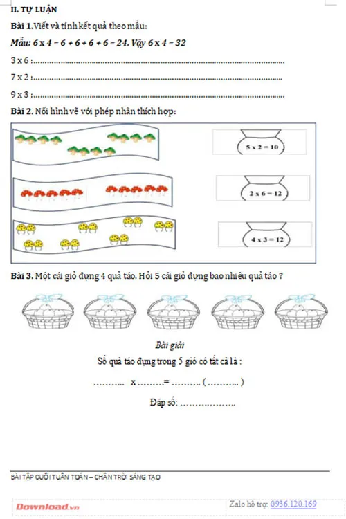 Bài tập cuối tuần lớp 2 môn Toán Chân trời sáng tạo Học kì 2