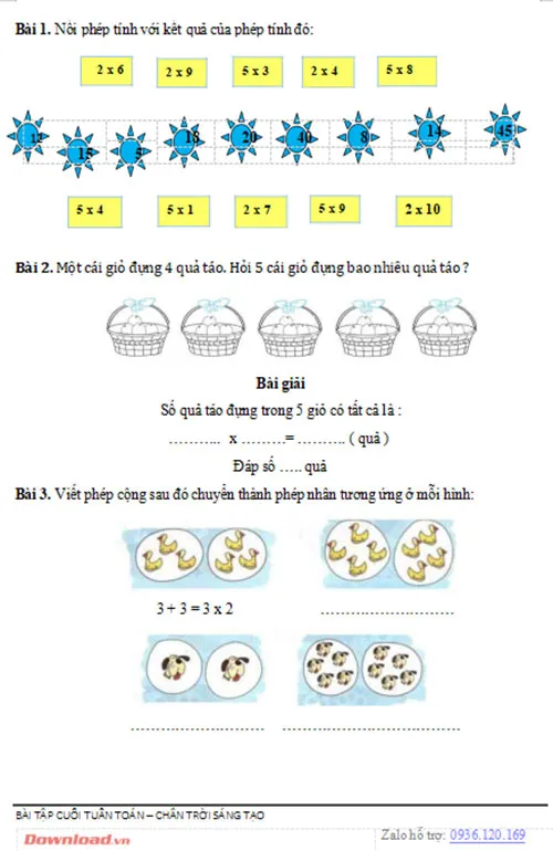 Bài tập cuối tuần lớp 2 môn Toán Chân trời sáng tạo Học kì 2