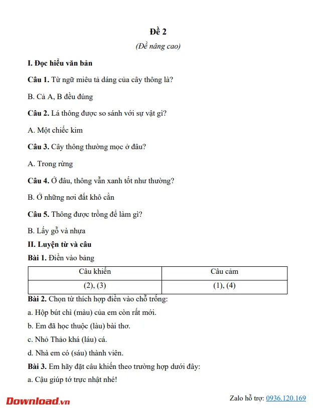 Bài tập cuối tuần lớp 3 môn Tiếng Việt Cánh diều – Tuần 31 (Nâng cao)