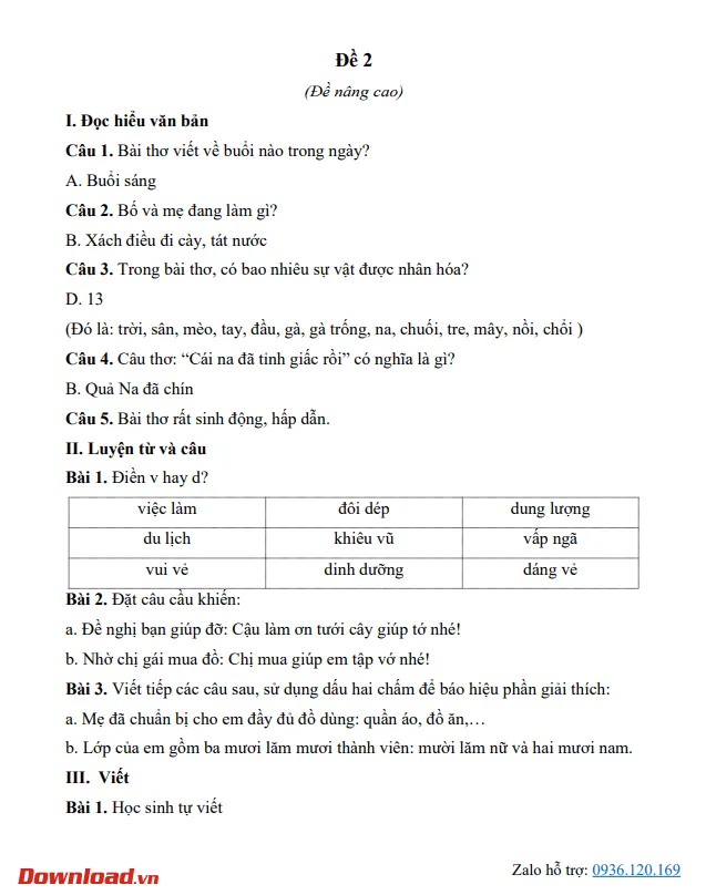 Bài tập cuối tuần lớp 3 môn Tiếng Việt Cánh diều – Tuần 33 (Nâng cao)