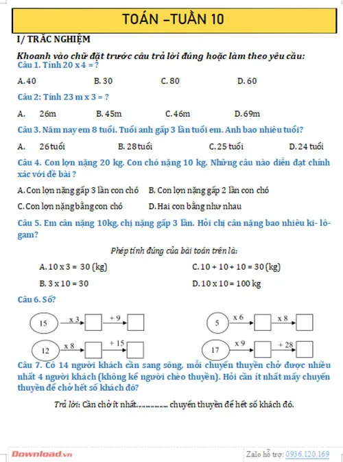 Bài tập cuối tuần lớp 3 môn Toán Kết nối tri thức với cuộc sống (Cả năm)