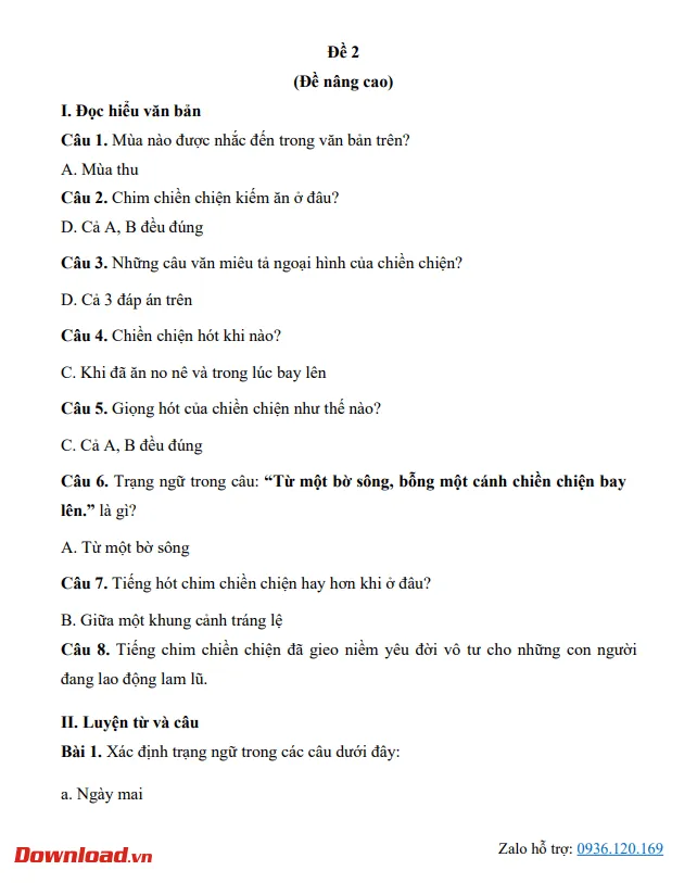 Bài tập cuối tuần lớp 4 môn Tiếng Việt Chân trời sáng tạo – Tuần 31 (Nâng cao)