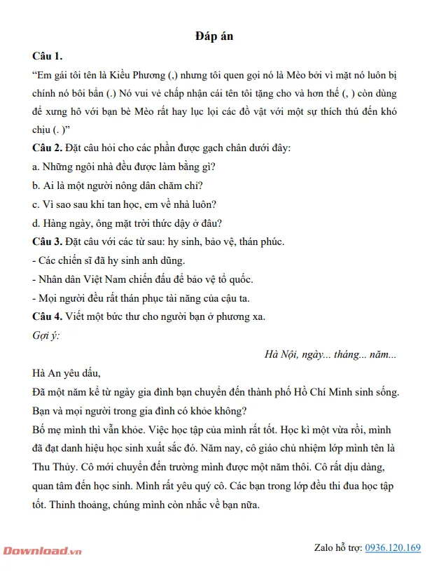 Bài tập ôn hè môn Tiếng Việt lớp 3 (33 đề)