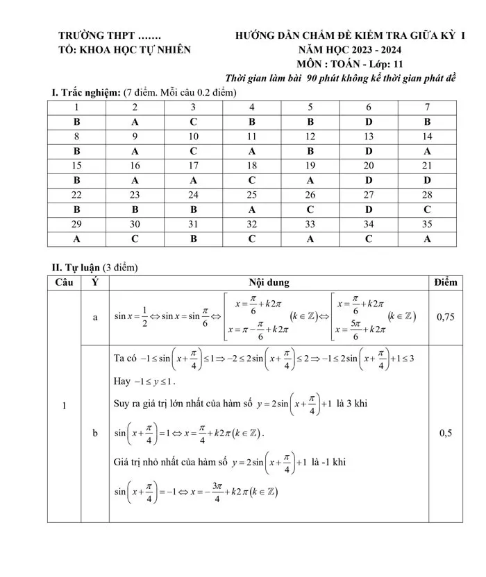 Bộ đề thi giữa học kì 1 môn Toán lớp 11 năm 2023 – 2024 (Sách mới)