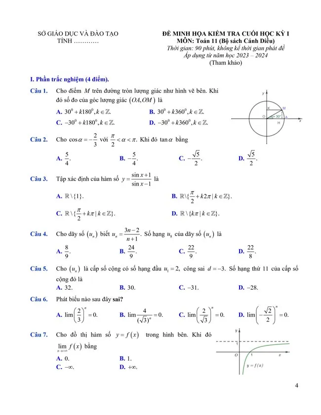 Bộ đề thi học kì 1 môn Toán 11 năm 2023 – 2024 sách Cánh diều