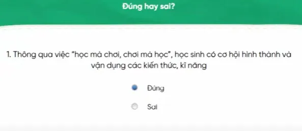 Đáp án Module Học thông qua Chơi