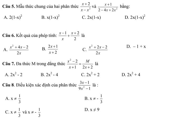 Đề kiểm tra học kì I lớp 8 môn Toán – Đề 1