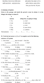 Đề kiểm tra học kì II lớp 6 môn tiếng Anh trường THCS Nguyễn Huệ – Khánh Hòa