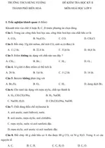Đề kiểm tra học kì II lớp 9 môn Hóa học – Trường THCS Hùng Vương, Đồng Nai