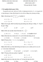 Đề kiểm tra học kì II lớp 9 môn Toán – Phòng Giáo dục Bảo Lộc, Lâm Đồng (Đề 2)