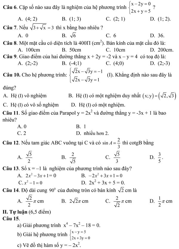 Đề kiểm tra học kì II lớp 9 môn Toán – Phòng Giáo dục Cát Tiên, Lâm Đồng (Đề 12)