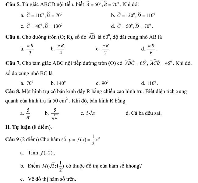 Đề kiểm tra học kì II lớp 9 môn Toán – Phòng Giáo dục Diên Khánh, Khánh Hòa (Đề 7)