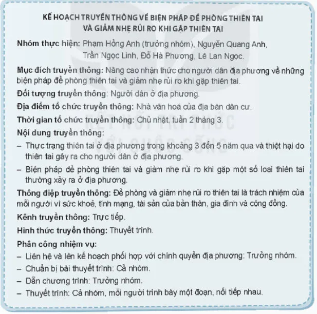 Hoạt động trải nghiệm 8: Truyền thông và biện pháp đề phòng và giảm nhẹ rủi ro thiên tai ở địa phương