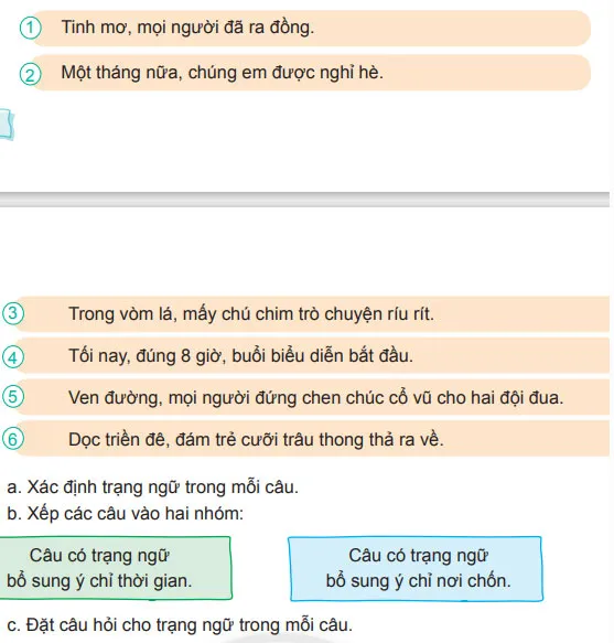 Luyện từ và câu: Trạng ngữ chỉ thời gian, nơi chốn – Tiếng Việt 4 Chân trời sáng tạo