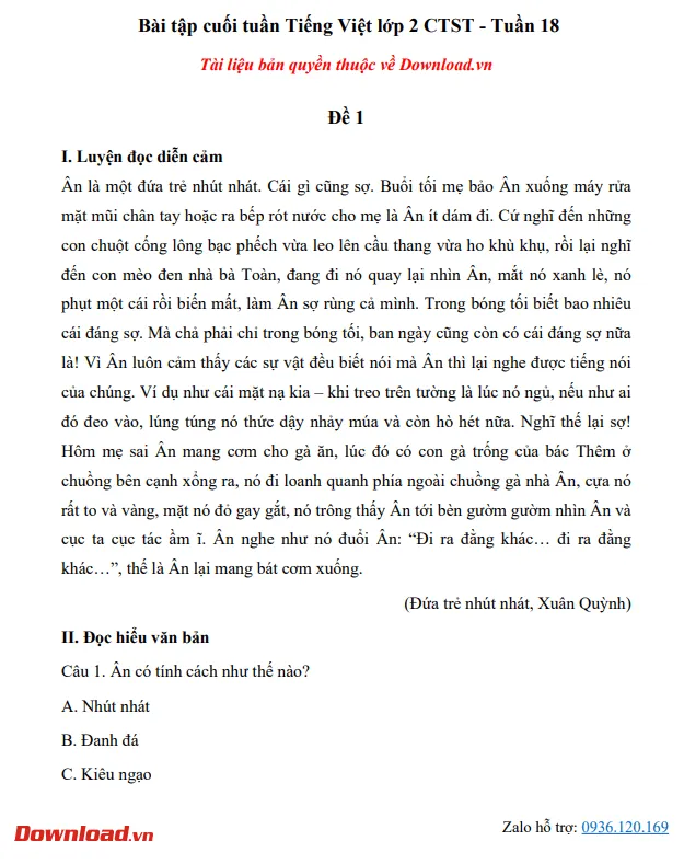 Phiếu bài tập cuối tuần lớp 2 môn Tiếng Việt Chân trời sáng tạo – Tuần 18