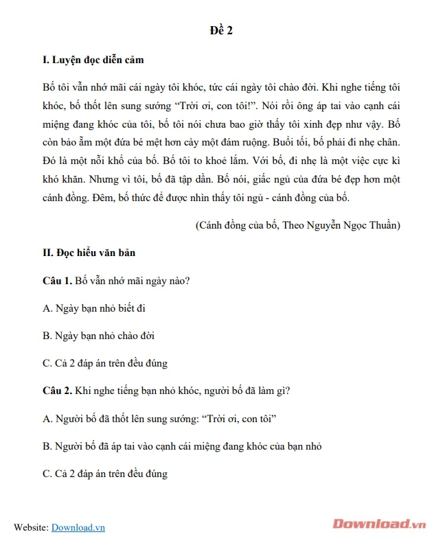 Phiếu bài tập cuối tuần lớp 2 môn Tiếng Việt Kết nối tri thức – Tuần 15