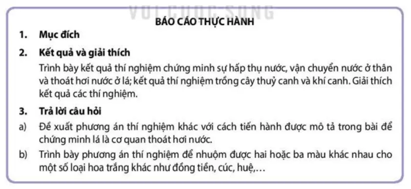 Sinh học 11 Bài 3: Thực hành trao đổi nước và khoáng ở thực vật