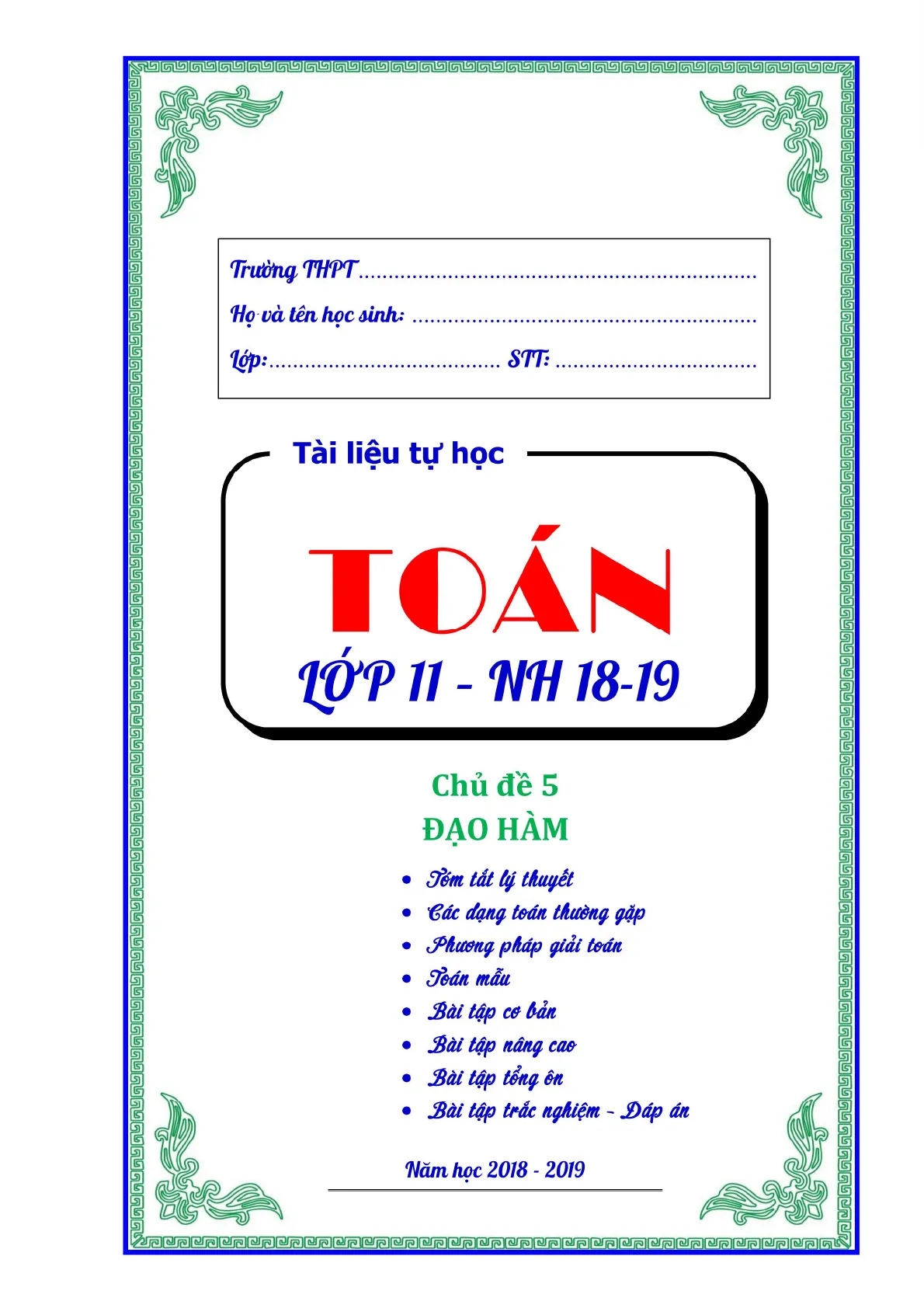 Tài liệu tự học chủ đề đạo hàm