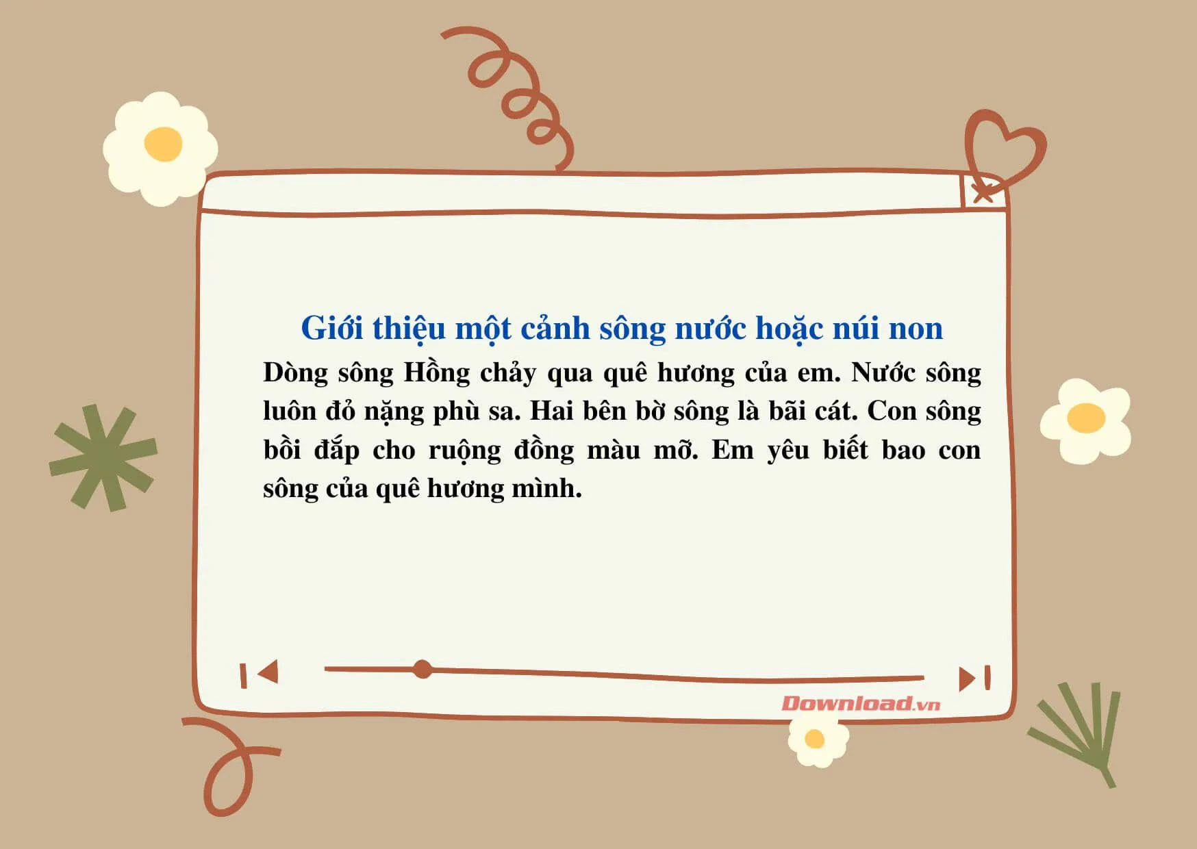 Tập làm văn lớp 2: Giới thiệu một cảnh sông nước hoặc núi non mà em biết (9 mẫu)