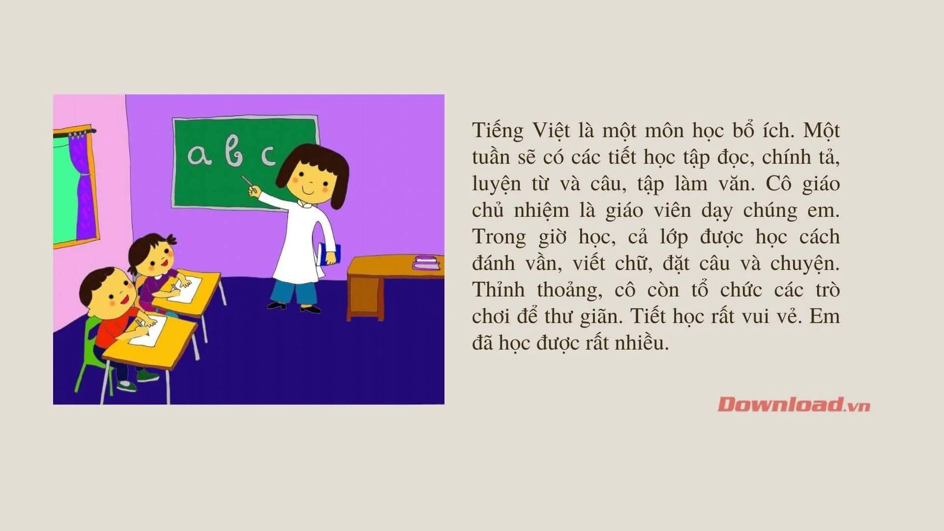 Tập làm văn lớp 2: Hãy viết 4 – 5 câu về một tiết học em thích