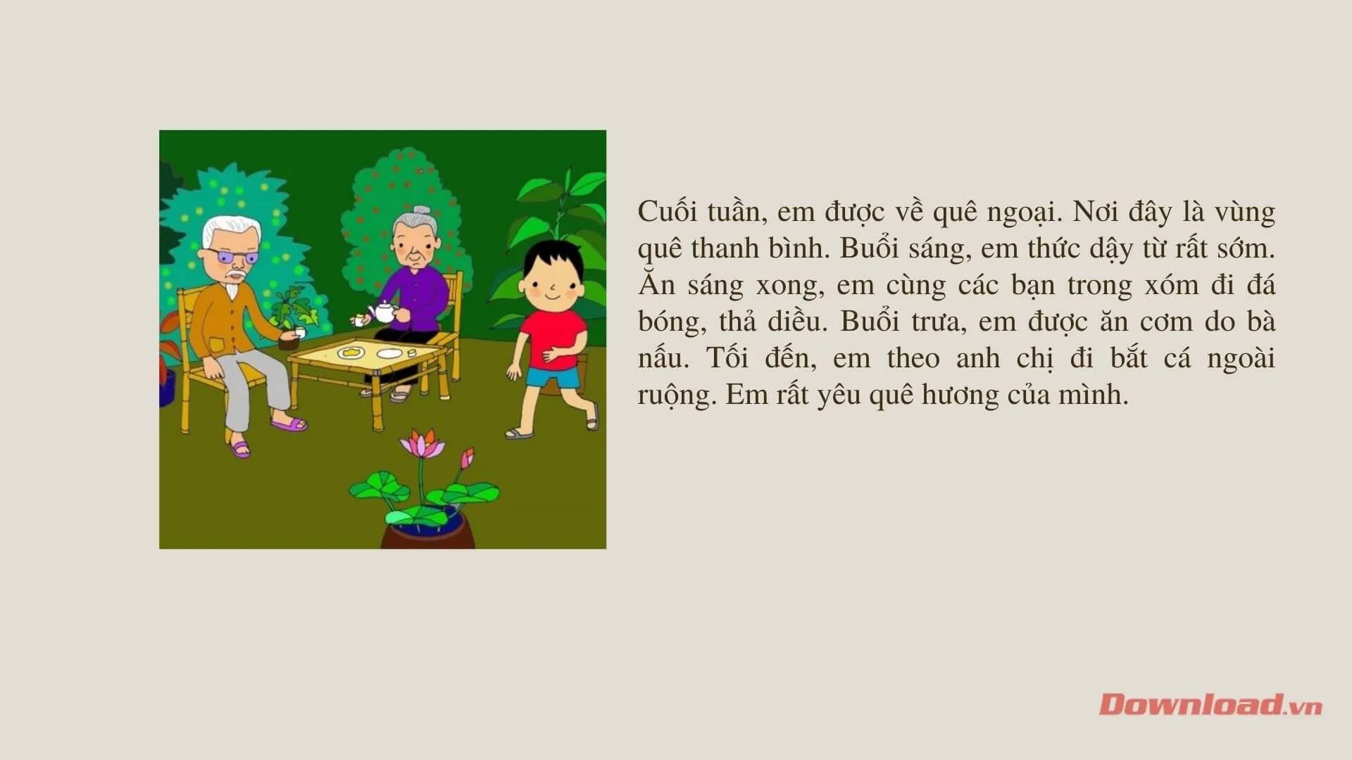 Tập làm văn lớp 2: Kể lại một lần em theo bố mẹ hoặc ông bà về quê chơi