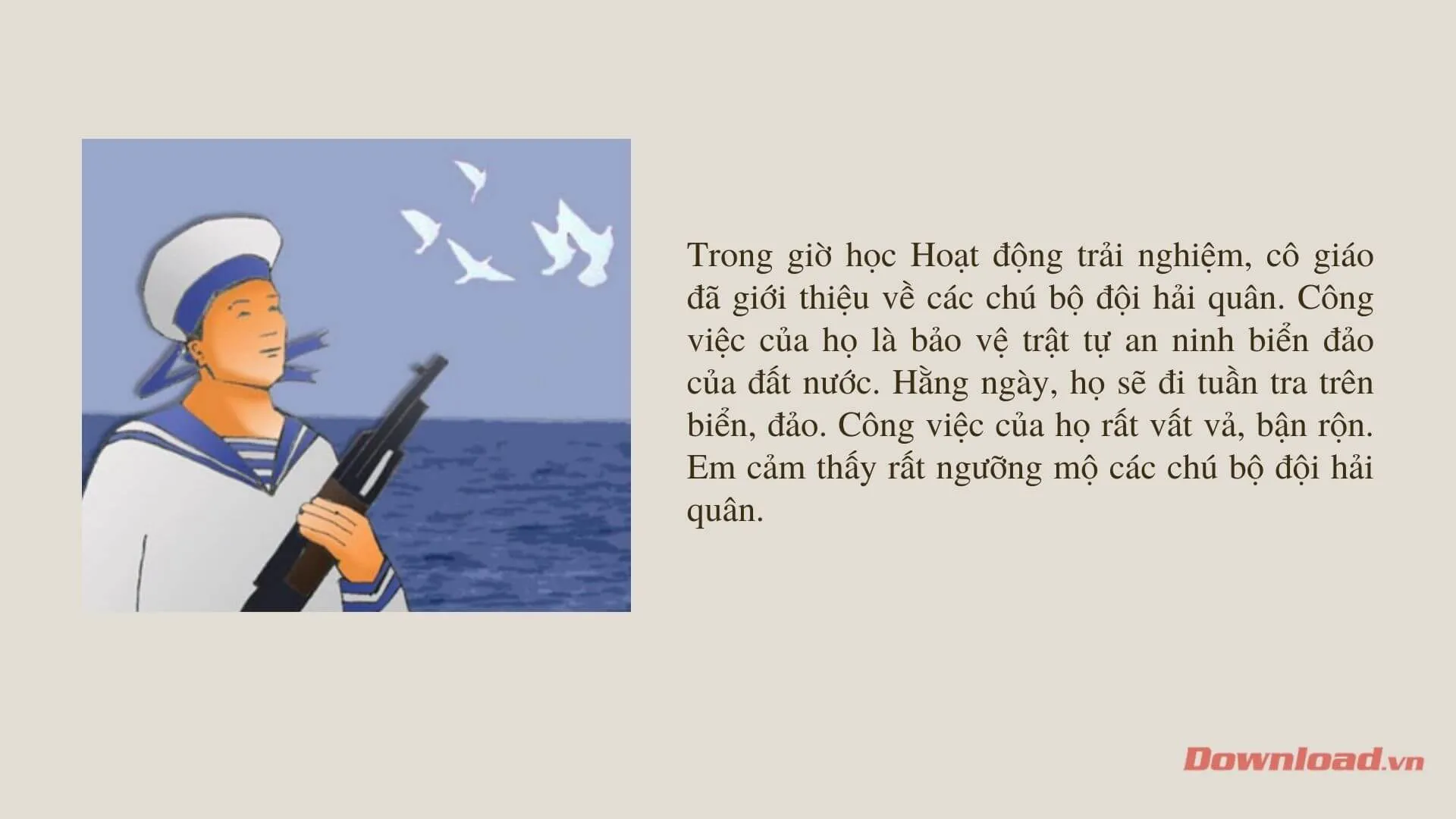 Tập làm văn lớp 2: Kể những điều em biết về các chú bộ đội hải quân (10 mẫu)