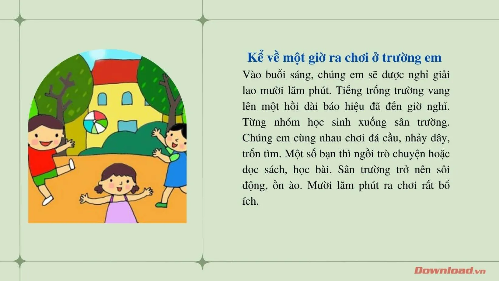 Tập làm văn lớp 2: Kể về một giờ ra chơi ở trường em