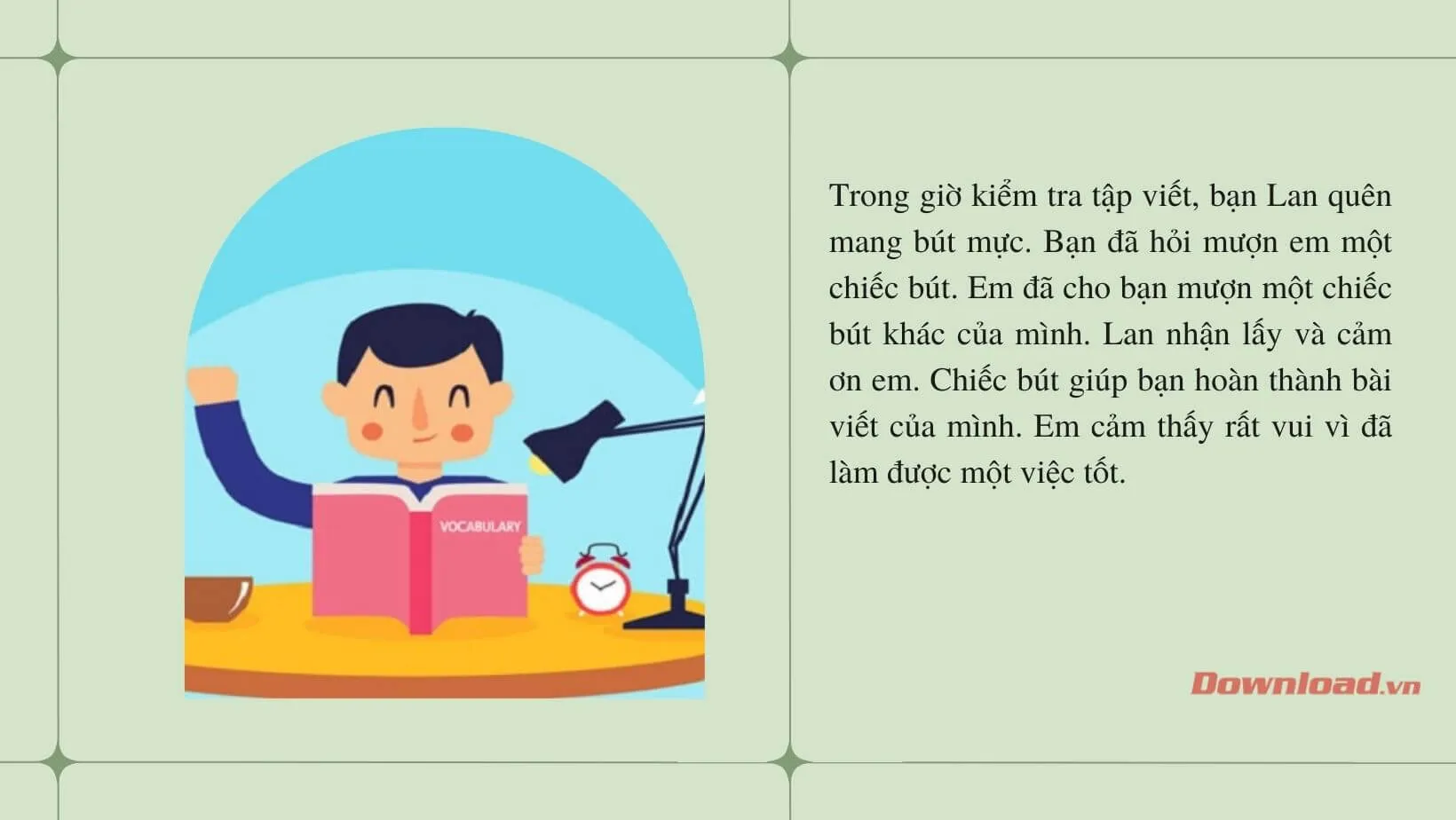 Tập làm văn lớp 2: Kể về việc em đã giúp đỡ người khác hoặc em được người khác giúp đỡ