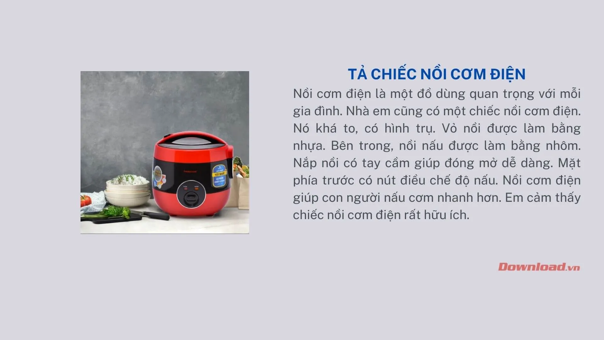 Tập làm văn lớp 2: Tả chiếc nồi cơm điện (12 mẫu)