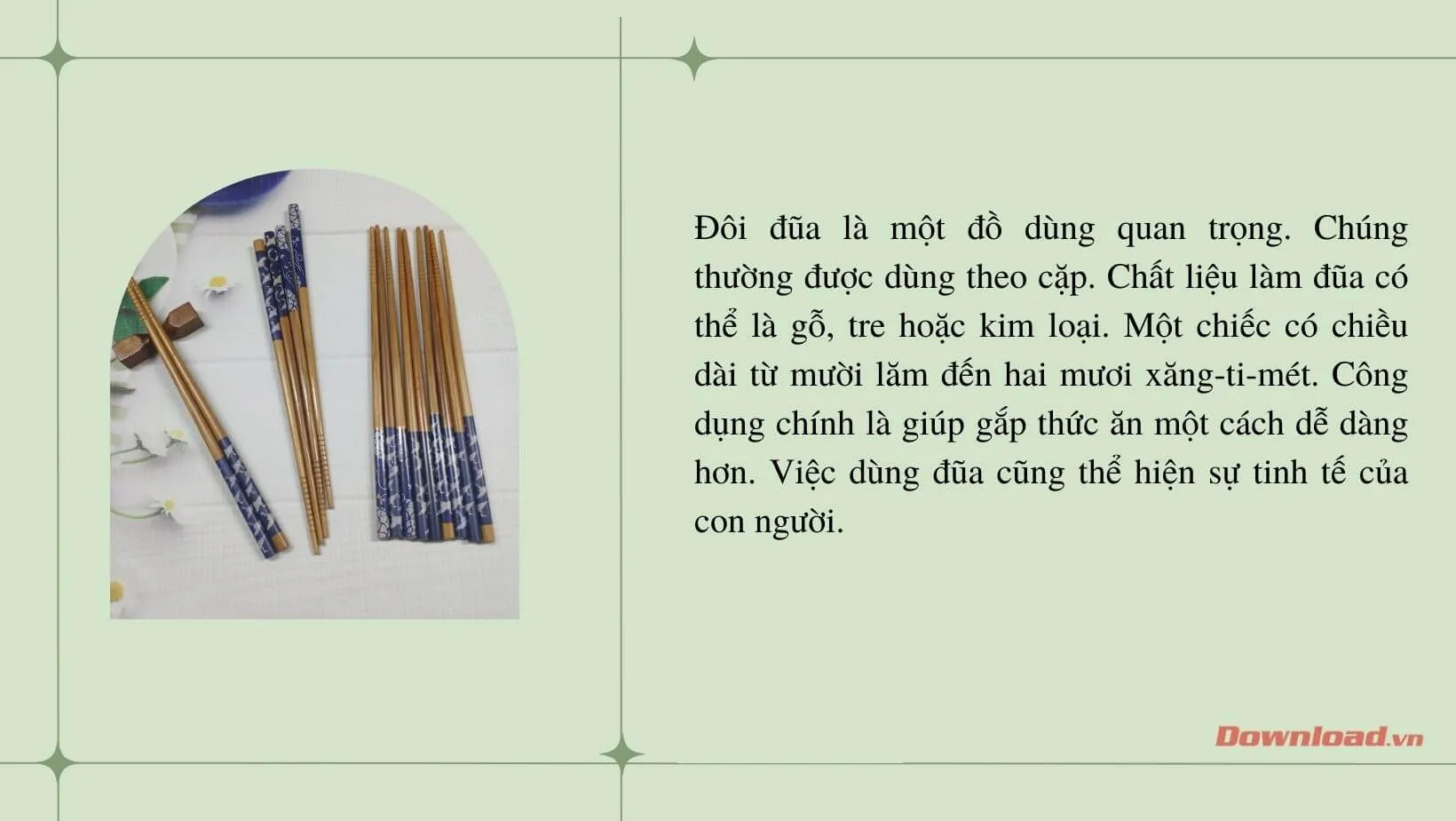 Tập làm văn lớp 2: Tả đôi đũa (12 mẫu)