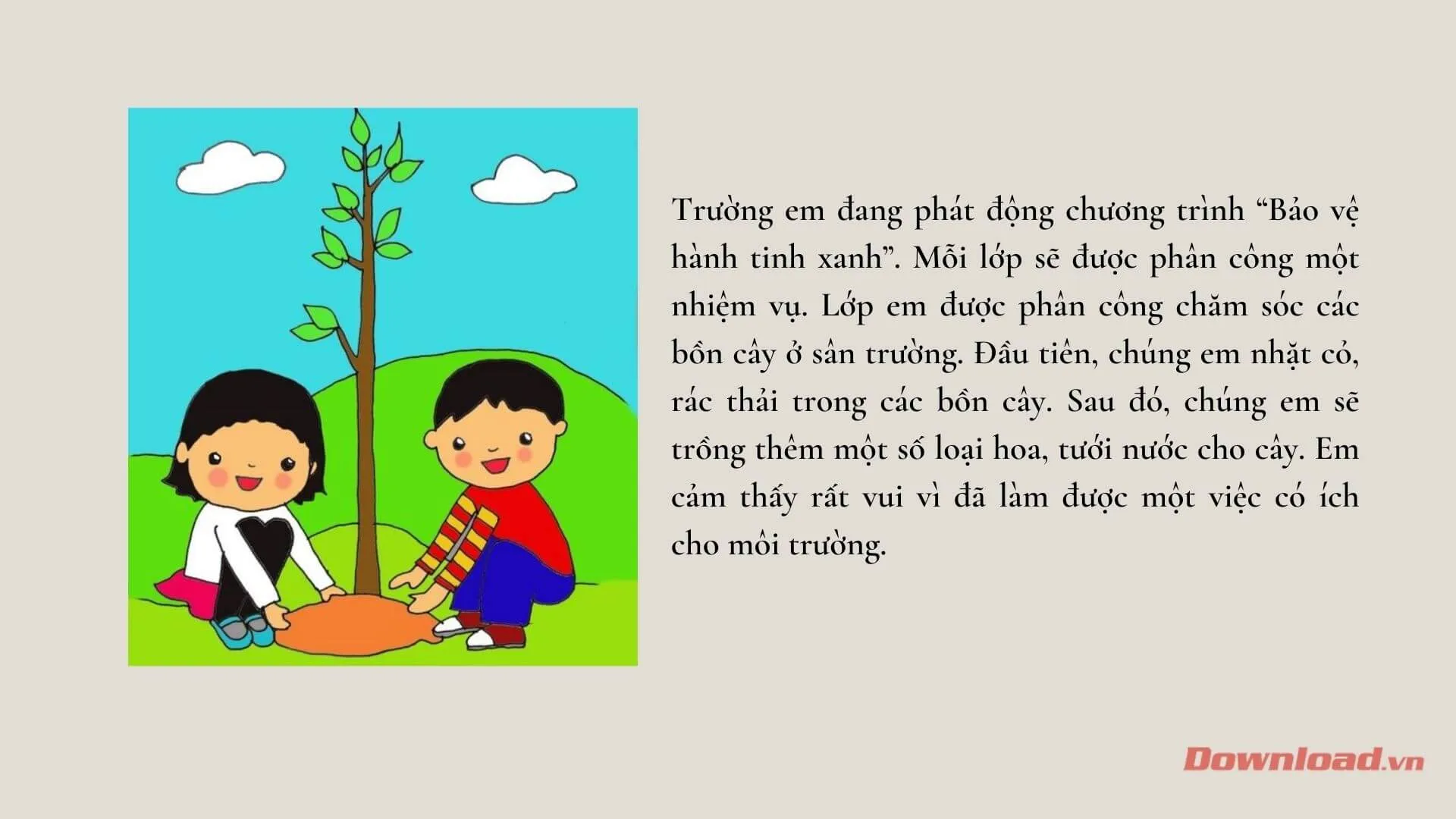 Tập làm văn lớp 2: Thuật lại một việc làm góp phần giữ gìn trường lớp xanh sạch đẹp