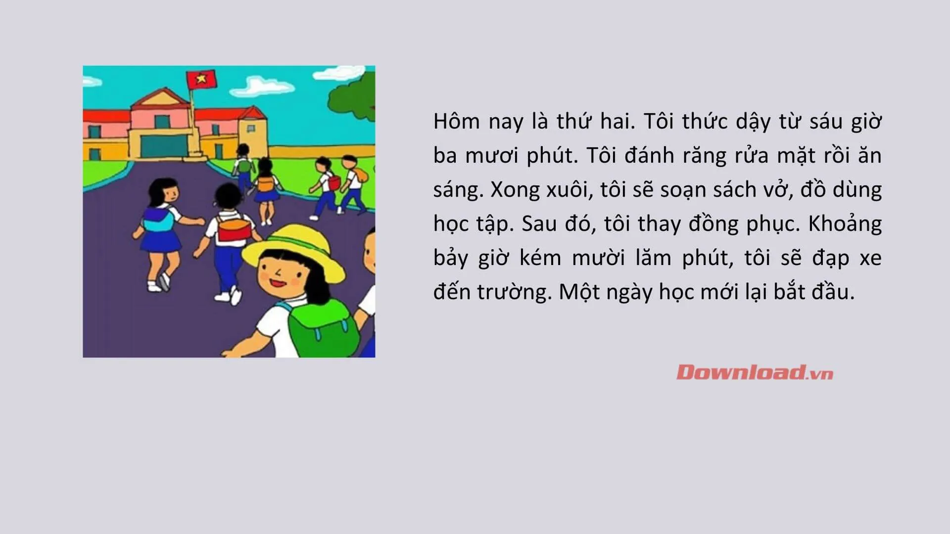 Tập làm văn lớp 2: Viết 3 – 4 câu kể về những việc em thường làm trước khi đi học