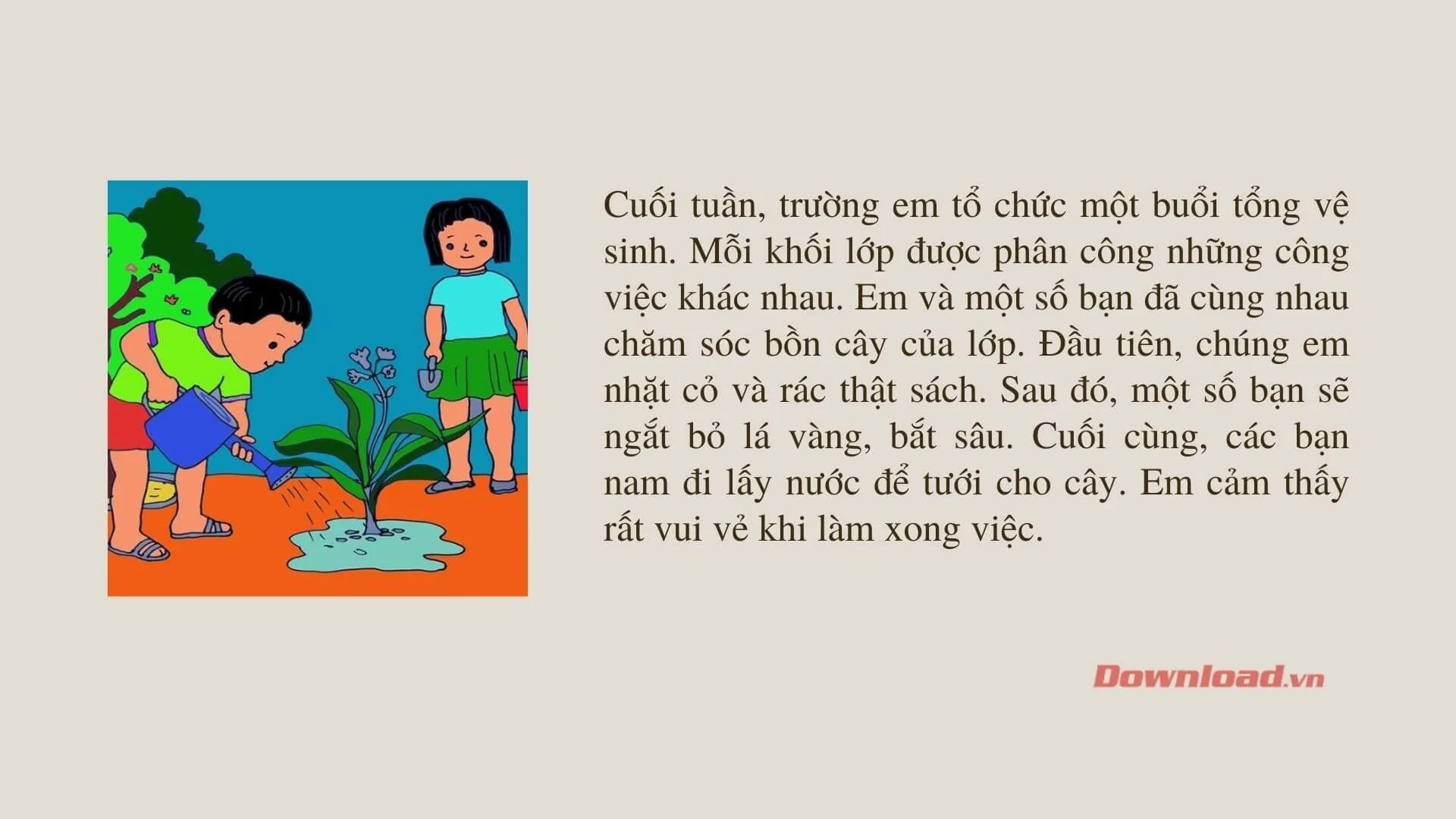 Tập làm văn lớp 2: Viết 3 – 5 câu kể lại việc em và các bạn chăm sóc cây