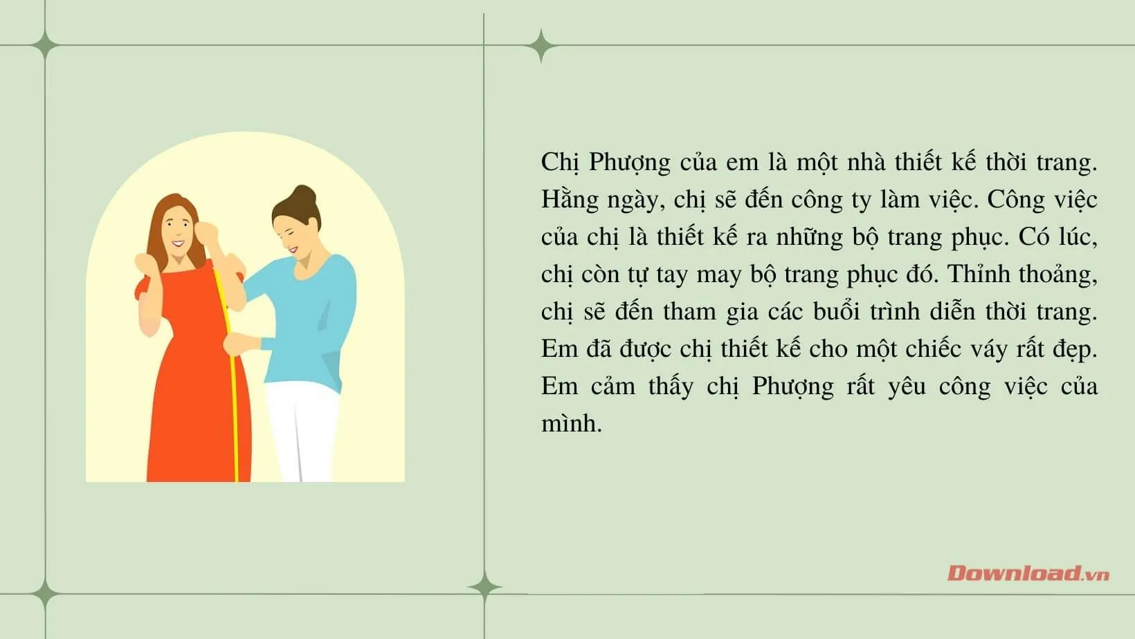 Tập làm văn lớp 2: Viết 4 – 5 câu về công việc hằng ngày của một người thân của em