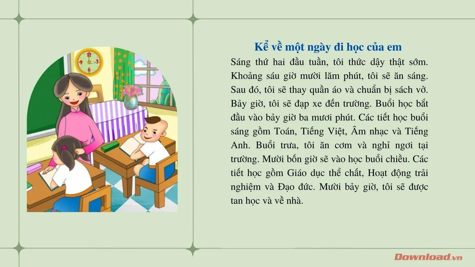 Tập làm văn lớp 2: Viết 4 – 5 câu về một ngày đi học của em