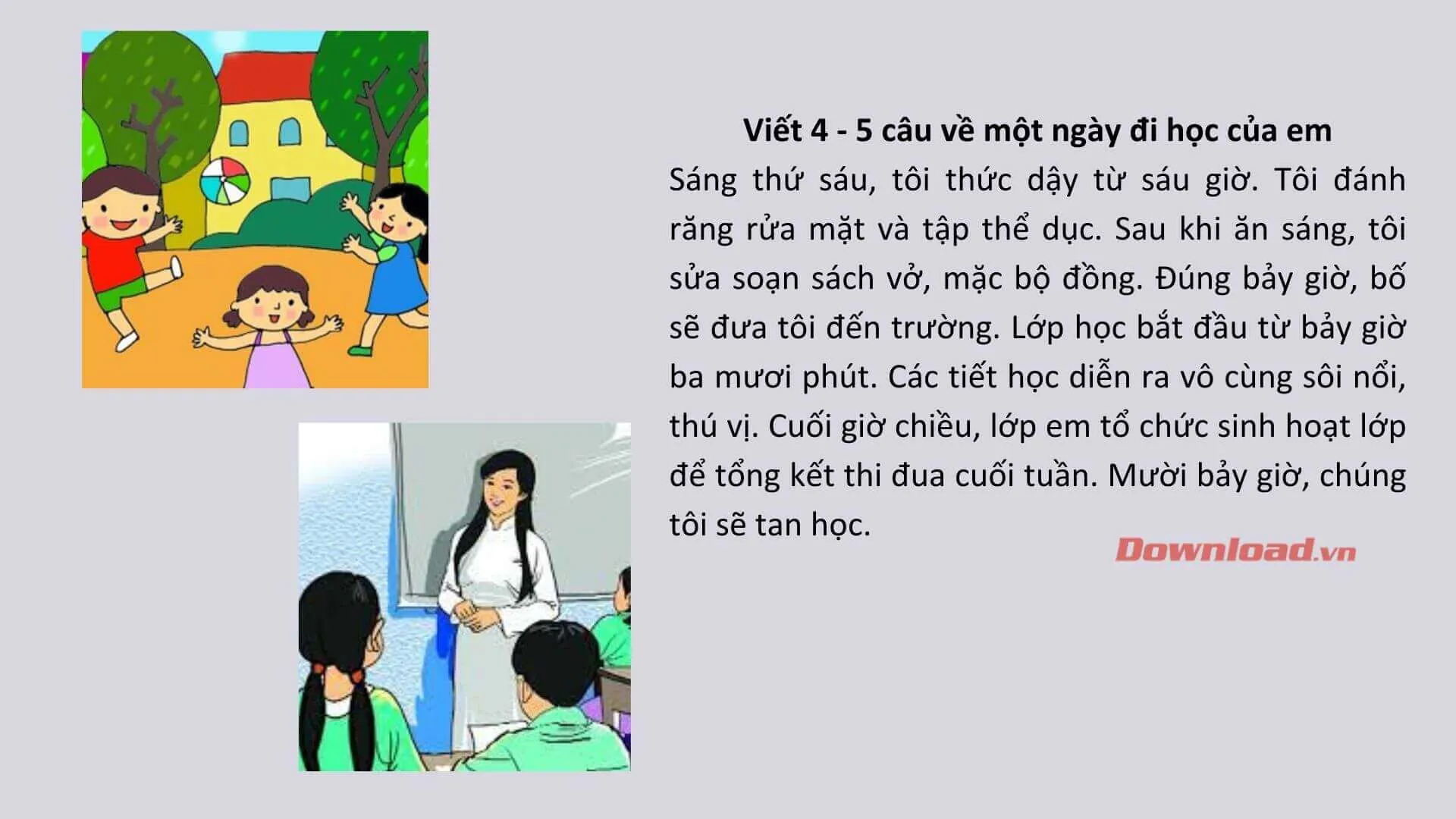 Tập làm văn lớp 2: Viết 4 – 5 câu về một ngày đi học của em