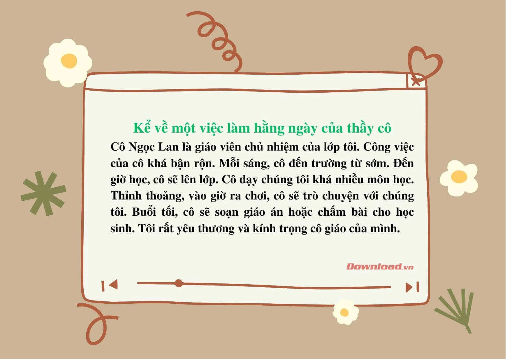 Tập làm văn lớp 2: Viết 4 – 5 câu về một việc làm hằng ngày của thầy cô (10 mẫu)