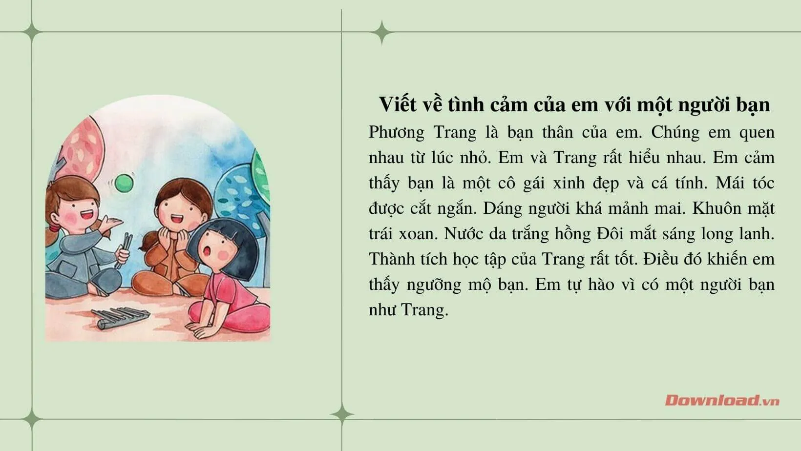 Tập làm văn lớp 2: Viết 4 – 5 câu về tình cảm của em với một người bạn