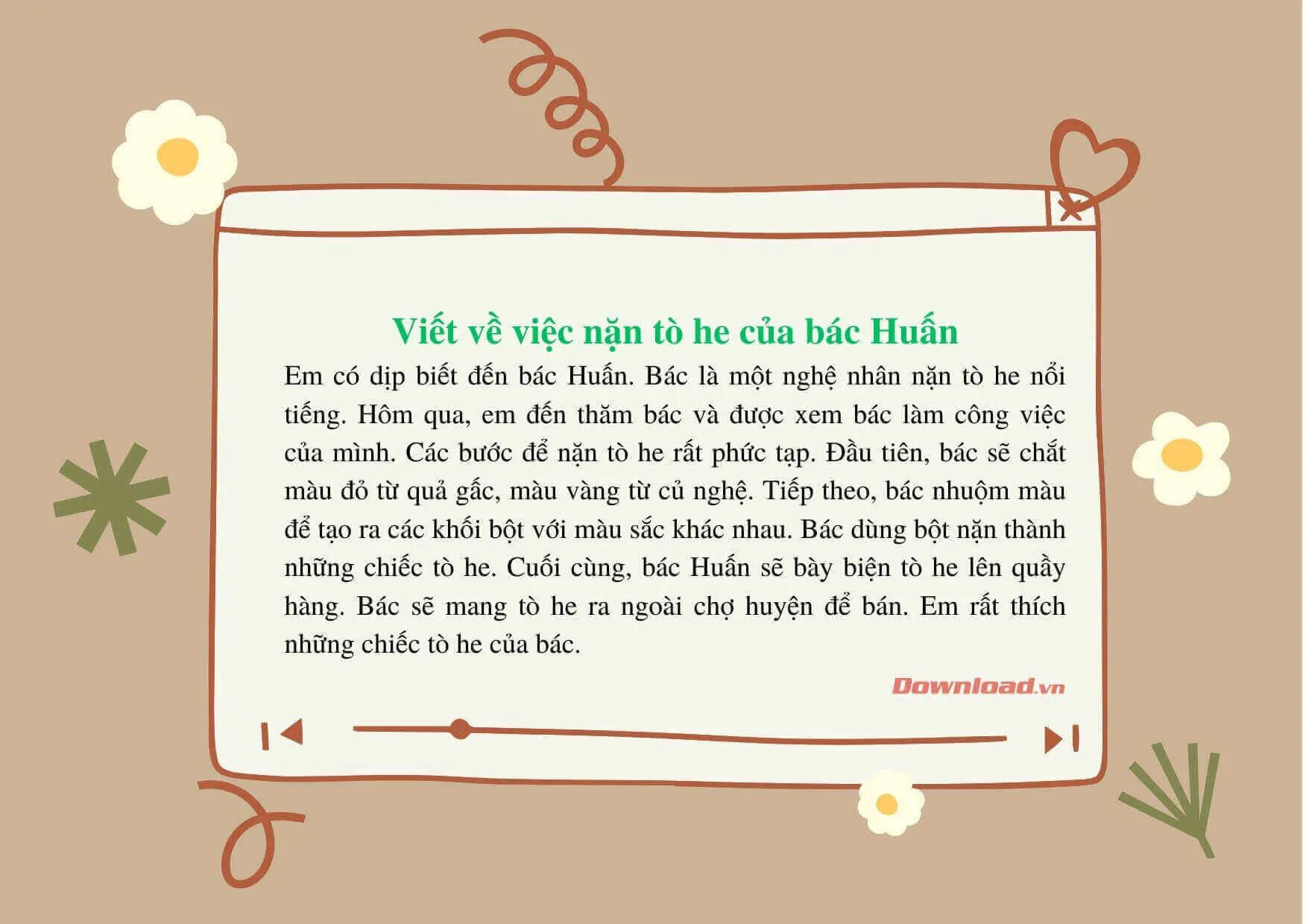 Tập làm văn lớp 2: Viết 4 – 5 câu về việc nặn tò he của bác Huấn (10 mẫu)