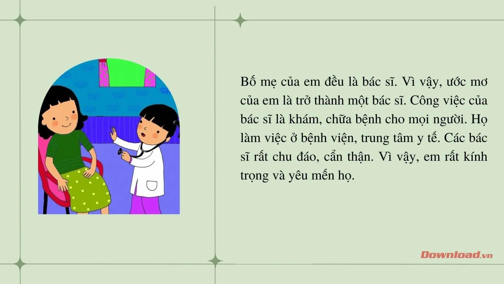 Tập làm văn lớp 2: Viết đoạn văn nói về công việc của bác sĩ (10 mẫu)