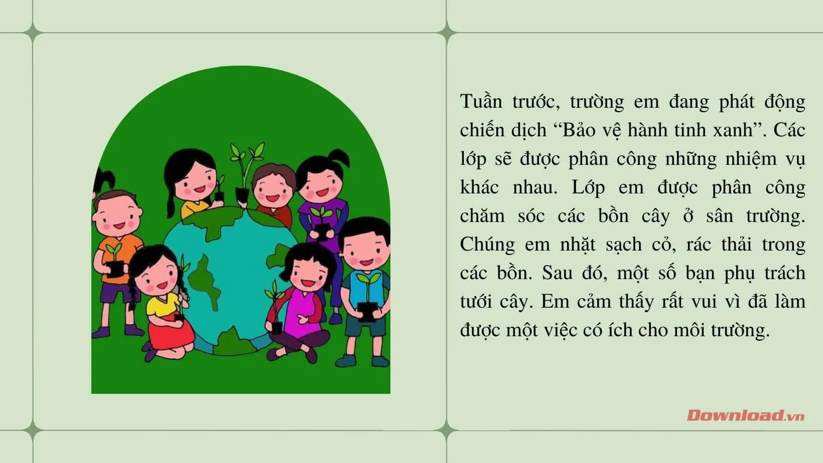 Tập làm văn lớp 3: Kể về một việc tốt mà em đã làm để bảo vệ môi trường