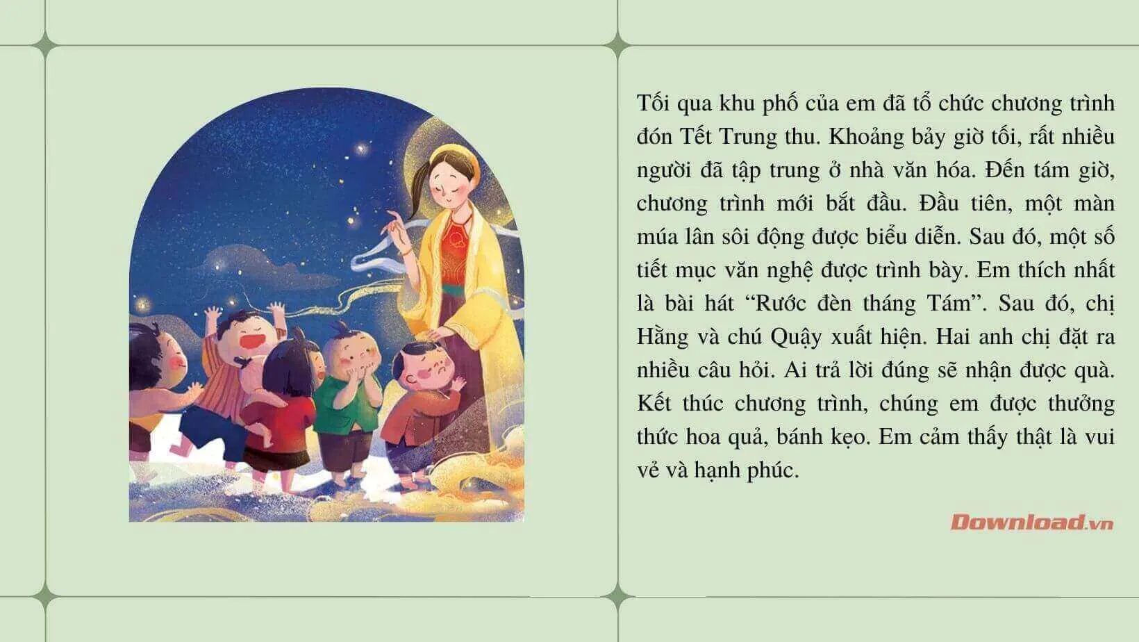 Tập làm văn lớp 3: Viết đoạn văn ngắn kể về đêm hội Trung thu