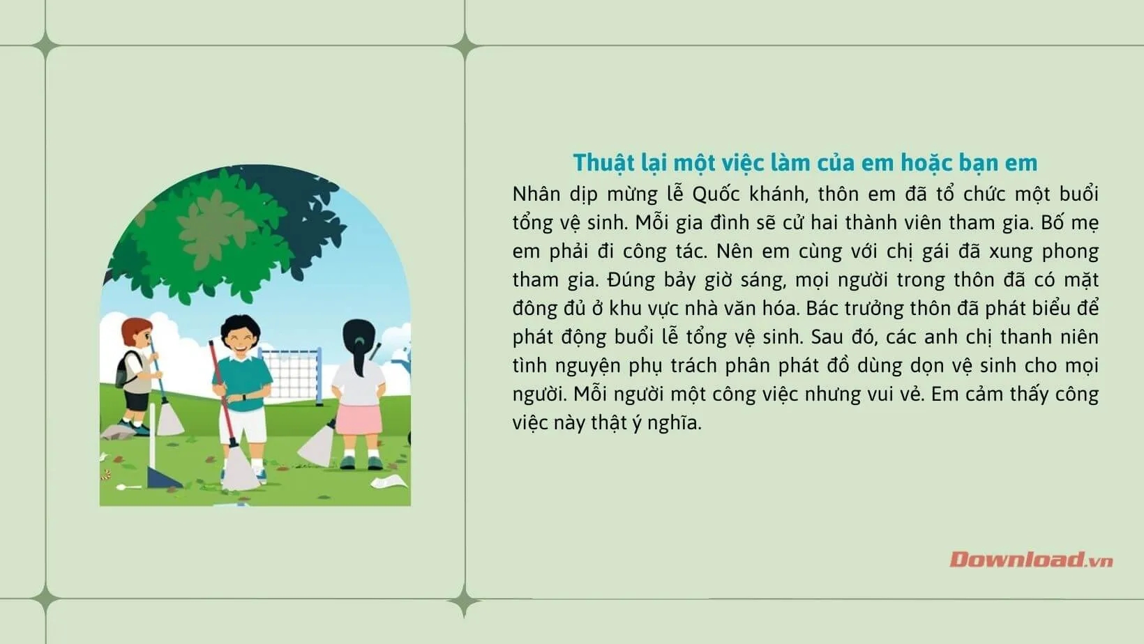 Tập làm văn lớp 3: Viết đoạn văn ngắn thuật lại một việc làm của em hoặc bạn em góp phần bảo vệ môi trường