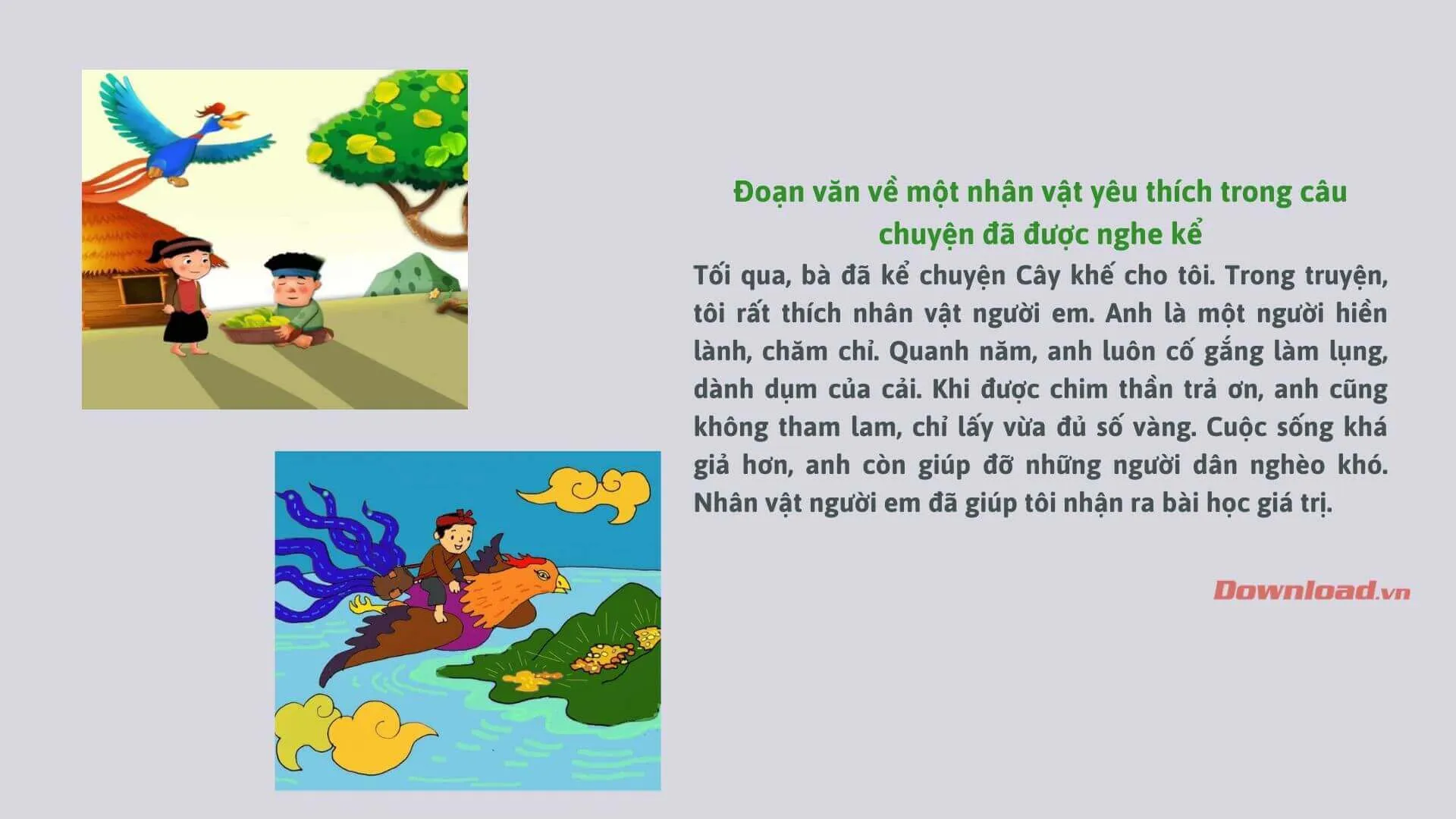 Tập làm văn lớp 3: Viết đoạn văn về một nhân vật yêu thích trong câu chuyện em đã được nghe kể