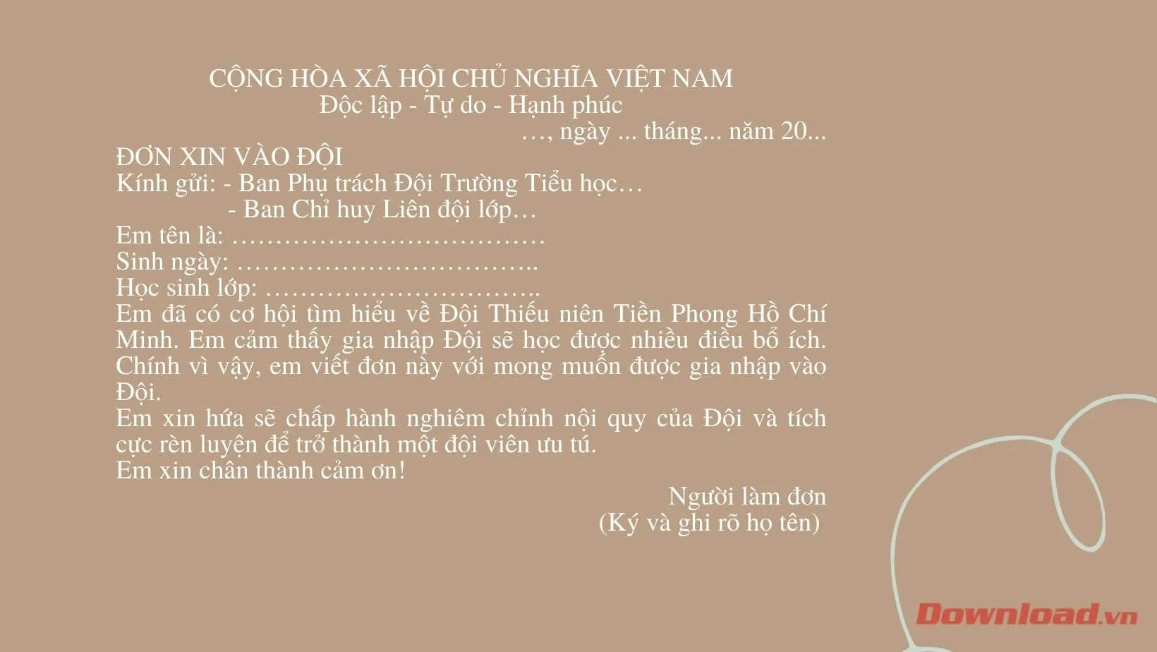 Tập làm văn lớp 3: Viết đơn xin vào Đội Thiếu niên Tiền phong Hồ Chí Minh