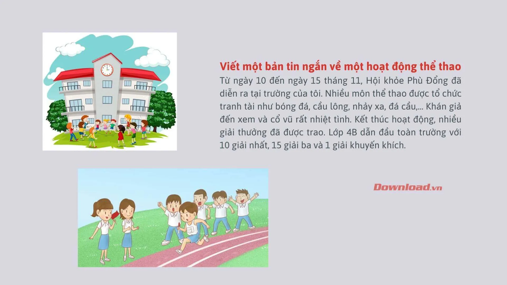 Tập làm văn lớp 3: Viết một bản tin ngắn về một hoạt động thể thao ở trường em